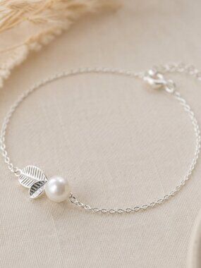 925 Sterling Silver Dainty Pearl Leaf Bracelet